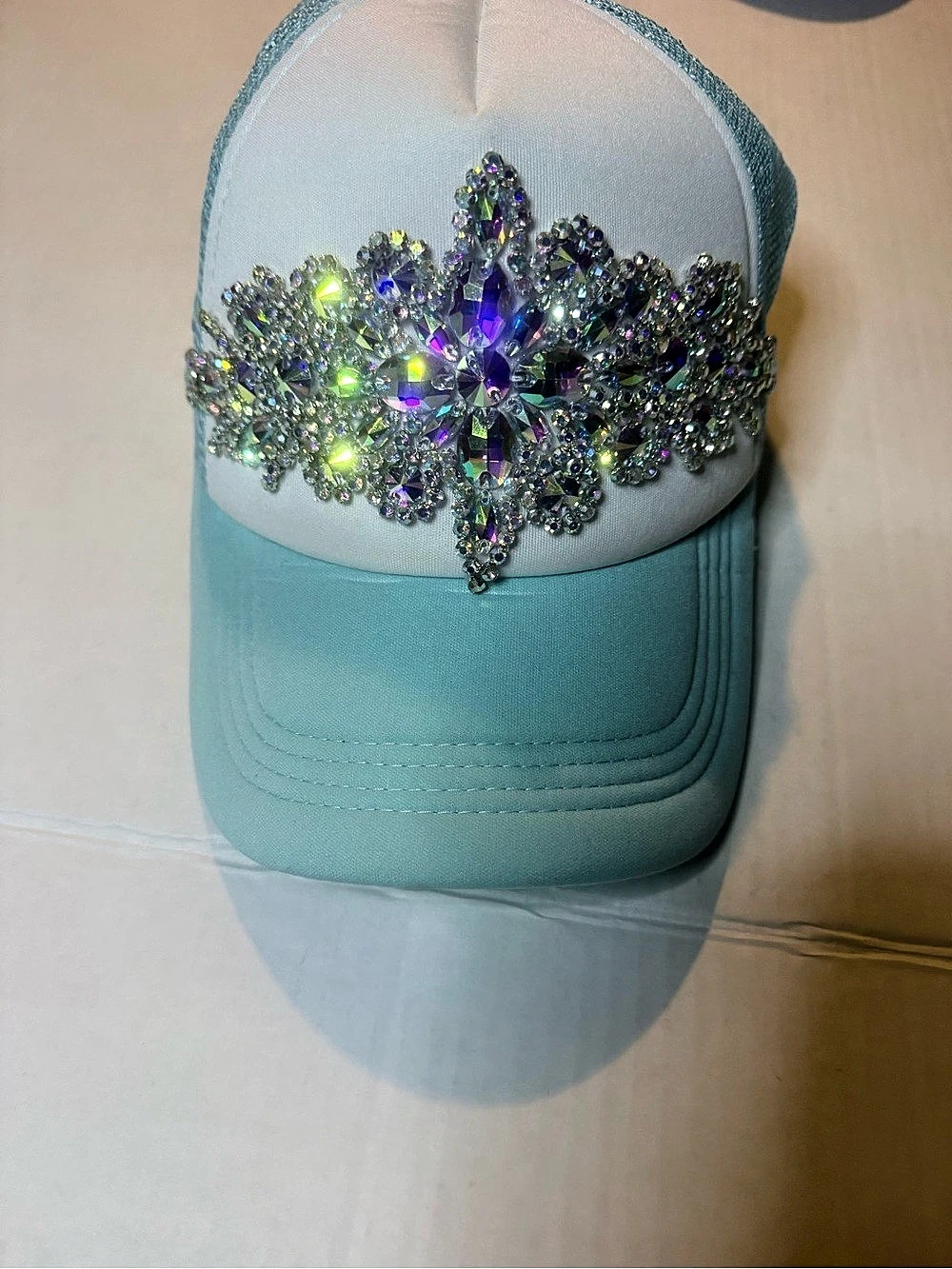 Jeweled Trucker Hat in Blue & White Like New